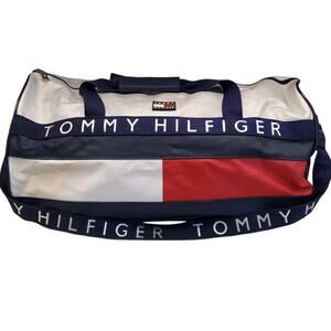 Tommy Hilfiger Color Block Spell Out Logo Flag Duffle Gym Bag Large Vintage 90s